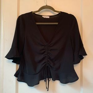 Black Cinching Crop Top with half sleeves